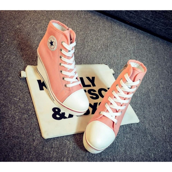 🆕️ Wedge Sneakers High Heel Canvas Shoes Lace up - Picture 2 of 6